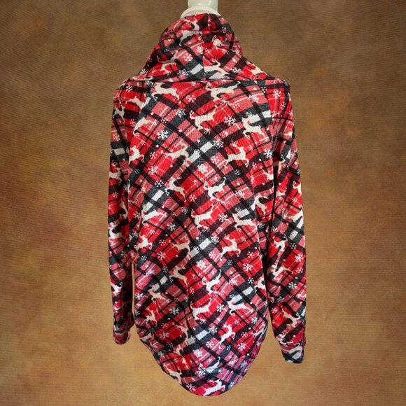 Cuddl Duds Red Plaid Reindeer Cowl Neck Pullover Holiday Top Women’s Large - Picture 3 of 7